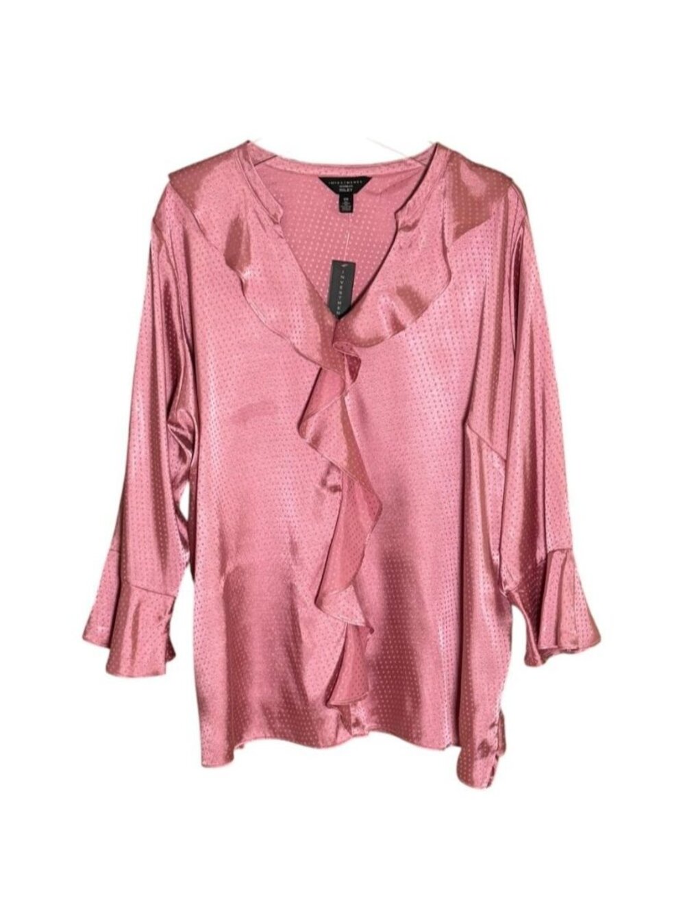 Investments Riley Blouse 2X NWT Foxglove Pink Ruffle Satin Top